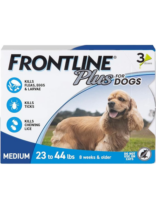 Frontline Plus for Medium Dogs (23–44 lbs) – Flea & Tick Treatment | 3-Month Supply