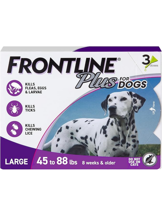 Frontline Plus for Large Dogs (45–88 lbs) – Flea & Tick Treatment | 3-Month Supply