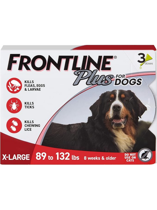 Frontline Plus for X-Large Dogs (89–132 lbs) – Flea & Tick Treatment | 3-Month Supply