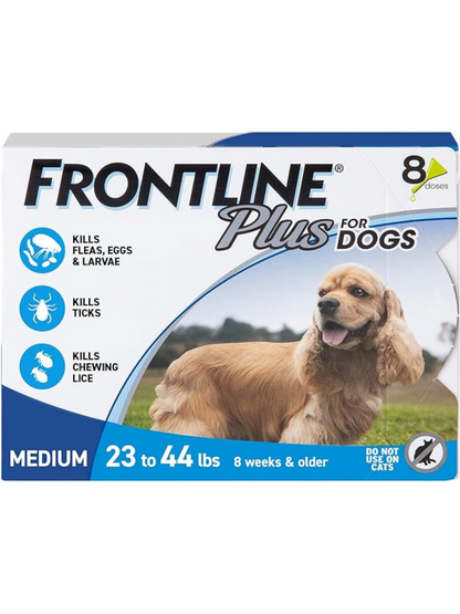 Frontline Plus for Medium Dogs (23–44 lbs) – Flea & Tick Treatment | 3-Month Supply